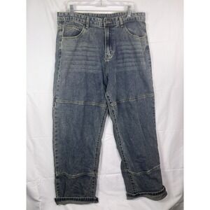 NWT Sumwon Blue Jeans Mens 34x32 Distressed, Double Knee